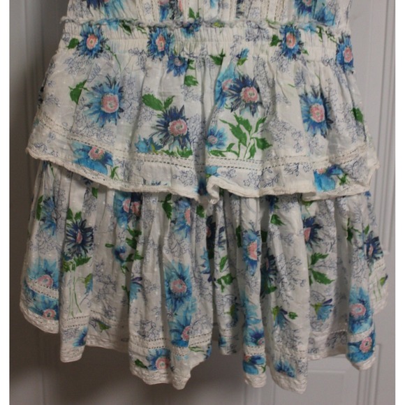 LoveShackFancy Floral Ruffle Cottage Smocked Tiered Mini Dress SZ Medium Twee - Picture 9 of 16